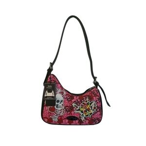 NWT Ed Hardy Pink Skull Butterfly Shoulder Bag Purse Tattoo Boho Hobo